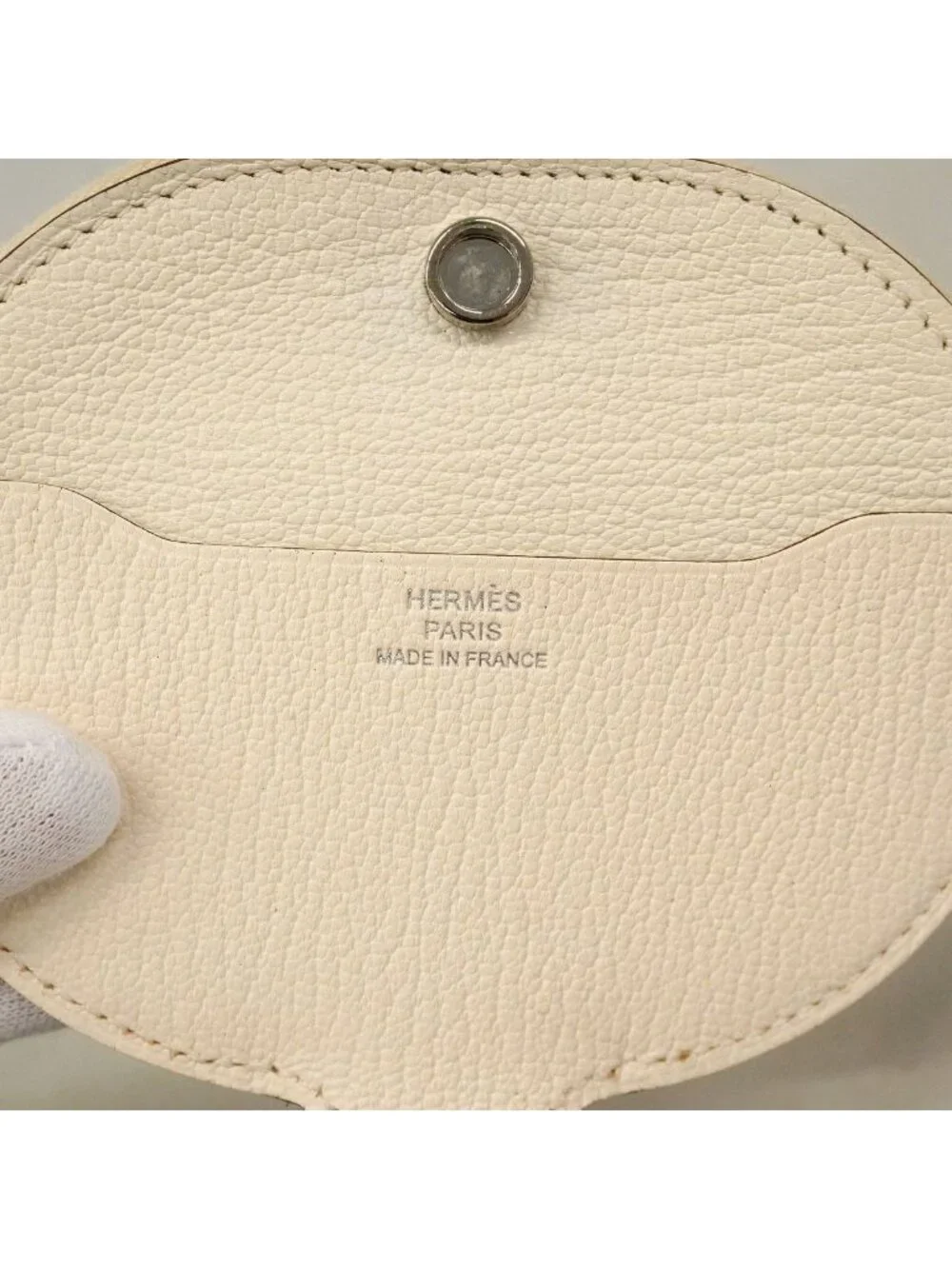 Hermes Coin Case in the Loop Chevre Mysore White Sesame Silver